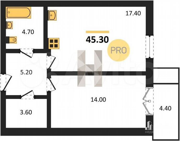 1-к. квартира, 45,3 м², 5/29 эт.