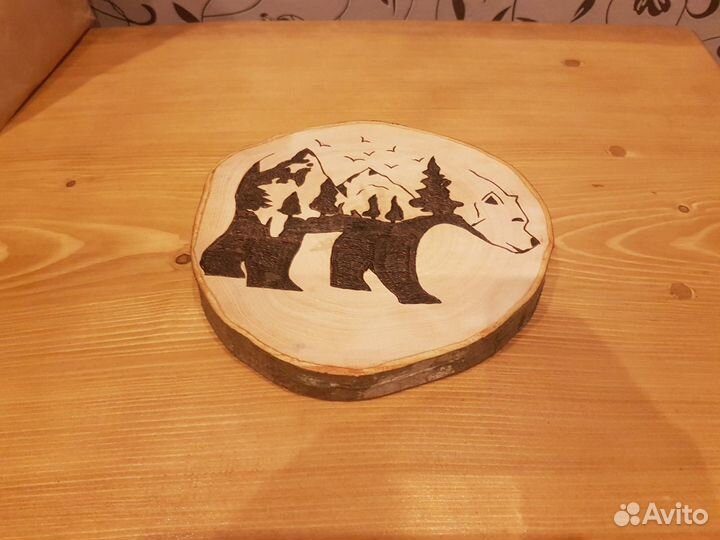 Выжженый рисунок на спиле ольхи