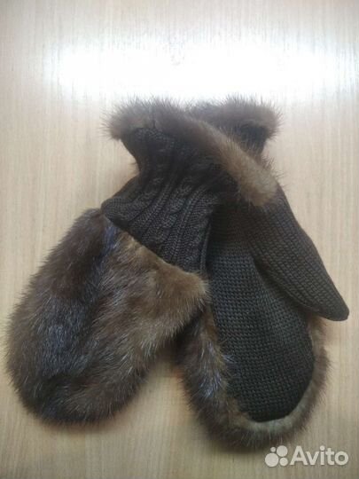 Варежки из норки и трикотажа