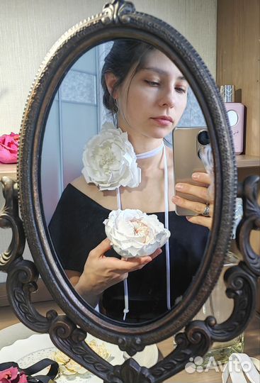 Пион, роза (брошь, чокер, заколка) Ручная работа