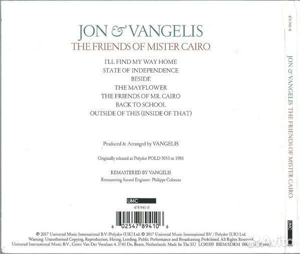 Jon & Vangelis - Friends Of Mister Cairo (digi.CD)