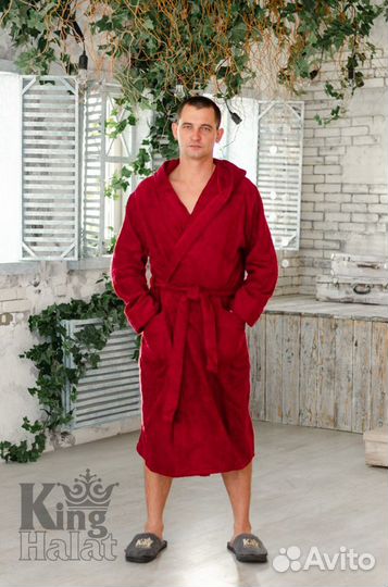 Велюр-махровый халат с капюшоном