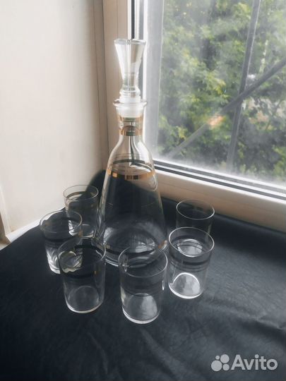 Графины штоф и стопки, с позолотой, СССР. Винтаж