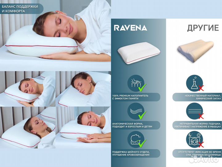 Ортопедическая подушка для сна 55х35х14/12 см