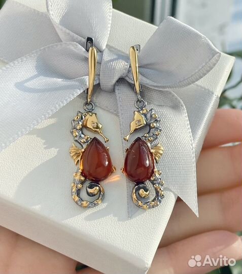 Серебряные морские серьги Коралловый риф