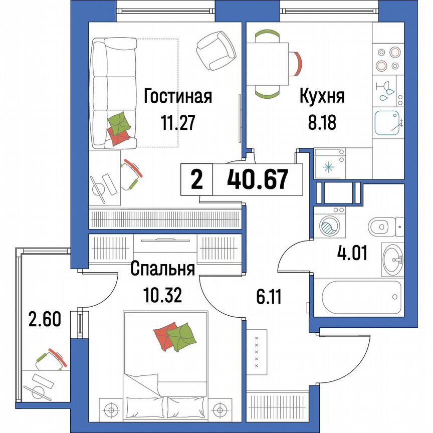 2-к. квартира, 40,7 м², 14/16 эт.