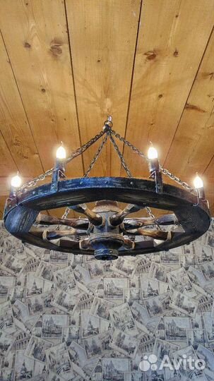 Люстра колесо телеги 90 см