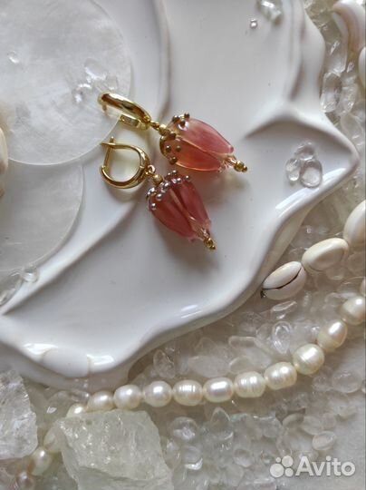 Серьги бутоны персик