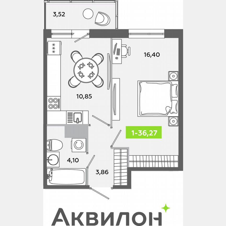 1-к. квартира, 36,3 м², 6/12 эт.