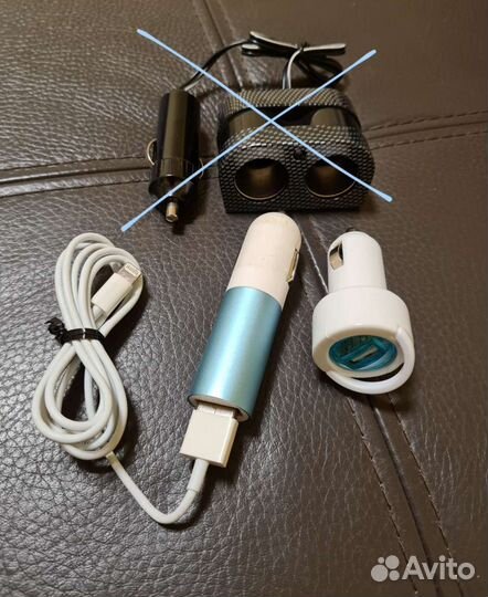 Автомобильная зарядка прикуриватель +USB кабель