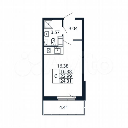 Квартира-студия, 24,3 м², 6/12 эт.