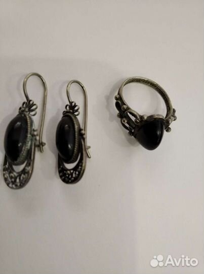Винтажные украшения.Кольцо и серьги с агатом