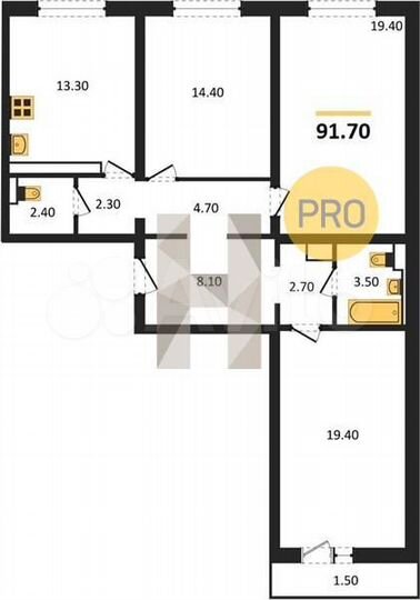 3-к. квартира, 91,7 м², 16/17 эт.