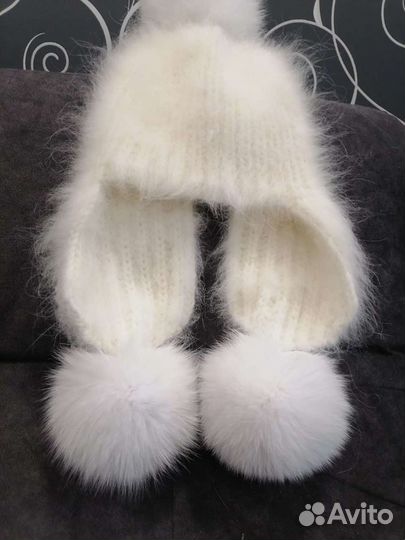 Варежки и шапки Бини из Ангоры(пух норки) ручная р