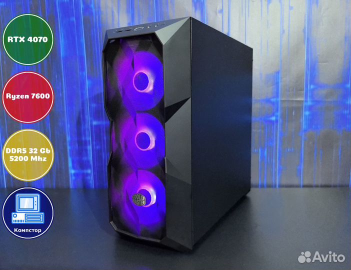 Сборка мощного пк AMD7600-RTX4070-32DDR5-GCD36-A620