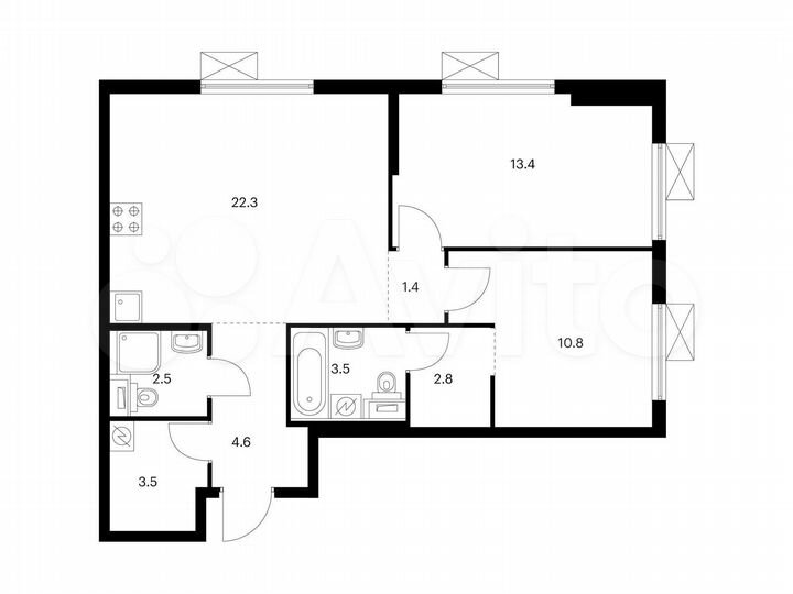 2-к. квартира, 64,8 м², 10/17 эт.