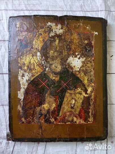 Икона старинная Николай Чудотворец. В реставрацию