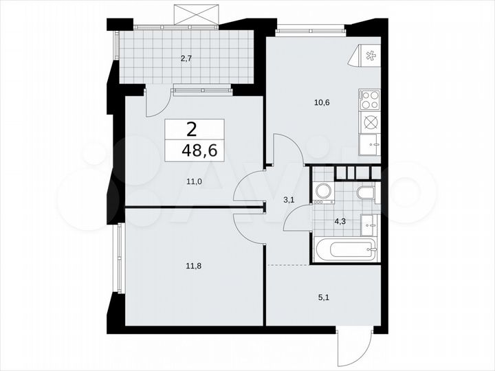 2-к. квартира, 48,6 м², 20/22 эт.