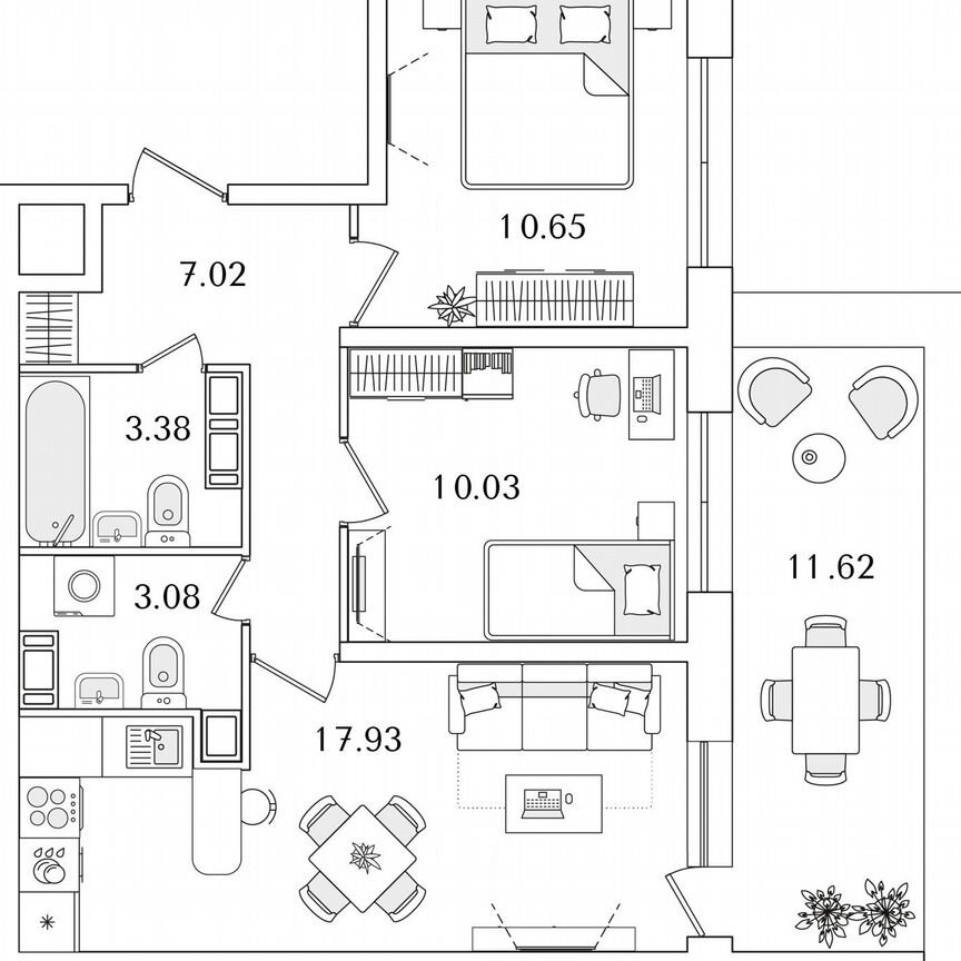 2-к. квартира, 55,6 м², 16/22 эт.