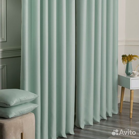 Шторы блэкаут Амадео пастельный зеленый пошив