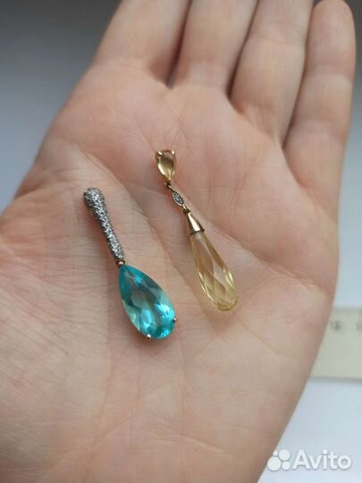 Золотой кулон подвеска голубой топаз цитрин 585