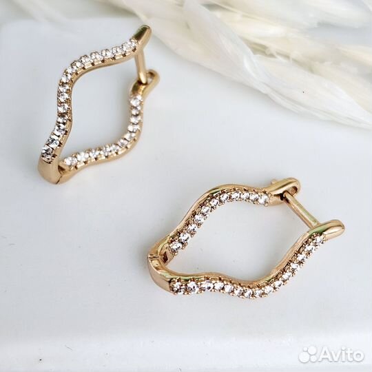Серьги дорожки фианиты позолота