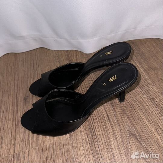 Сабо zara мюли черные кожаные босоножки