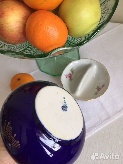 Ваза для фруктов зеленое стекло. СССР,60 г. Соусни