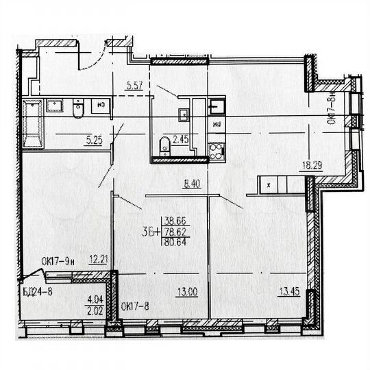 3-к. квартира, 80,6 м², 17/17 эт.