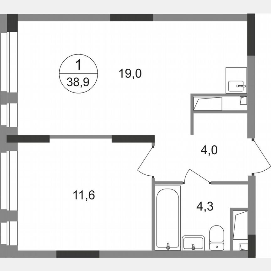 1-к. квартира, 38,9 м², 14/19 эт.