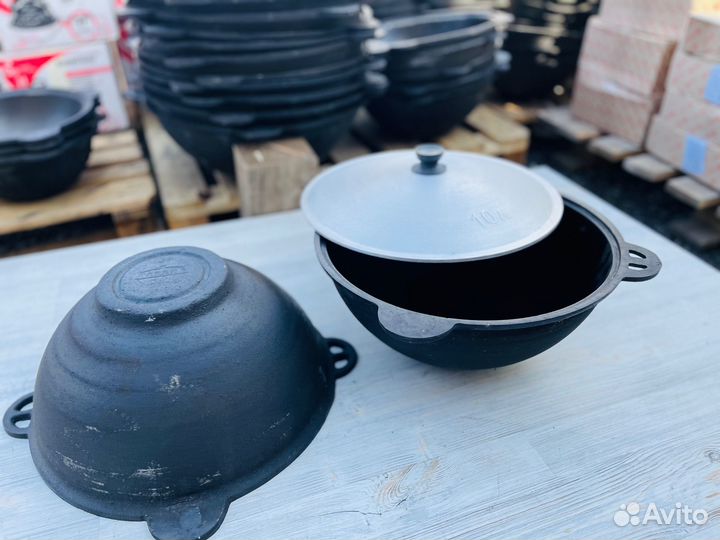 Чугунный казан 10 литров Vip обожжённый с крышкой