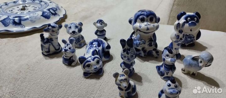 Набор Гжель фигурки статуэтки, колокольчик