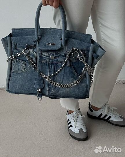 Сумка в стиле биркин джинсовая