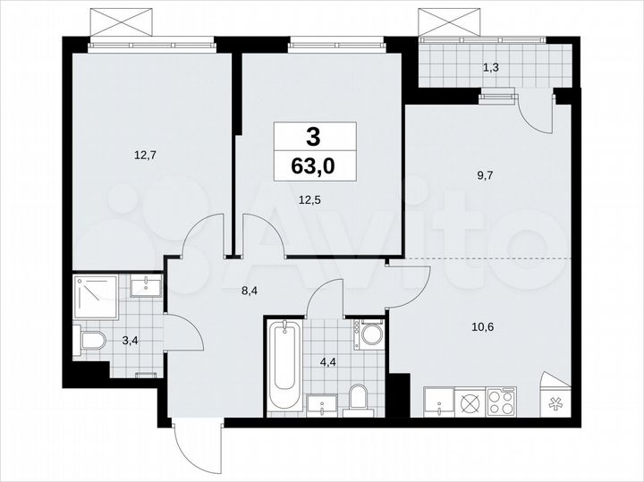 3-к. квартира, 63 м², 8/11 эт.