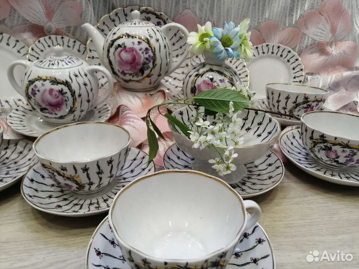 Сервиз чайный лфз Роза в медальоне красное клеймо