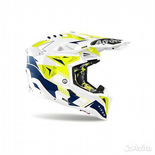 Мотошлем airoh aviator 3 spin yellow/blue gloss