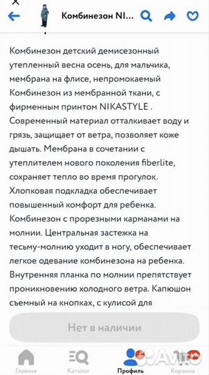 Демисезонный комбинезон nikastyle