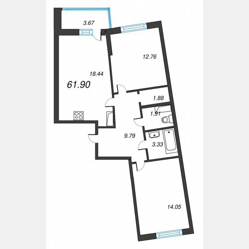 2-к. квартира, 63,6 м², 10/22 эт.