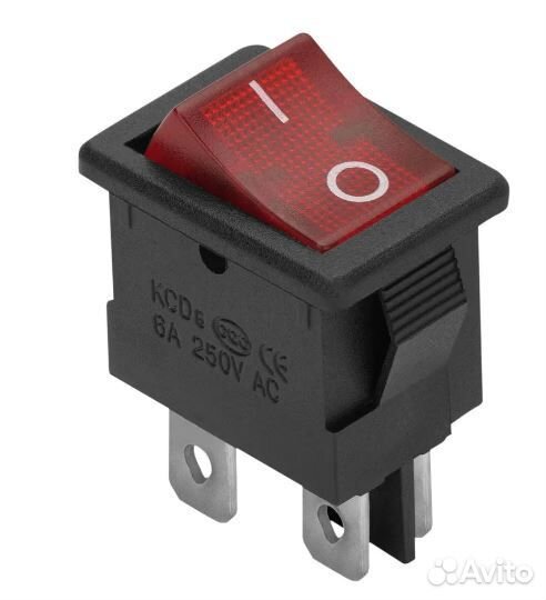 Выключатель клавишный красный с подсветкой