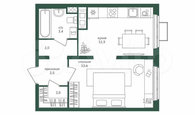 Квартира-студия, 35 м², 24/26 эт.