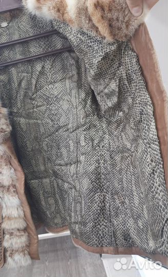Куртка кожаная с натуральным мехом рыси