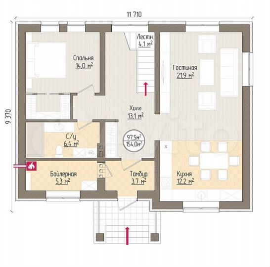 Коттедж 150 м² на участке 8 сот.