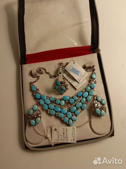 Колье серебро 925 природная бирюза, цирконы