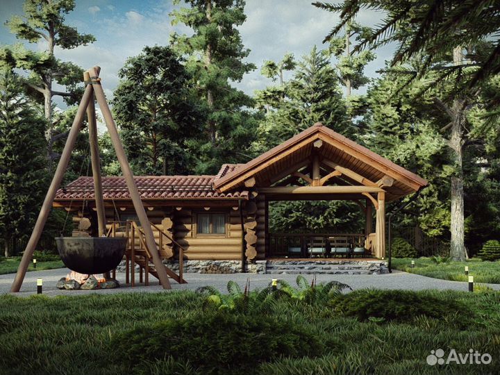 Баня из сруба с беседкой, проект 