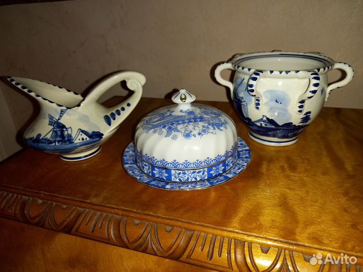 Старинный соусник delft мельница ваза