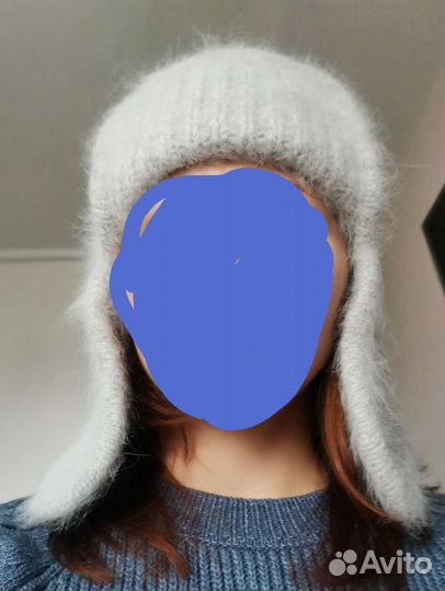 Шапка ушанка женская вязаная ангорка