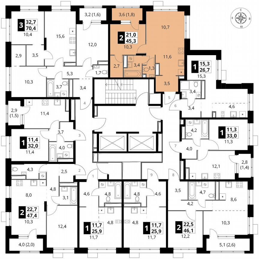 2-к. квартира, 45,3 м², 7/25 эт.