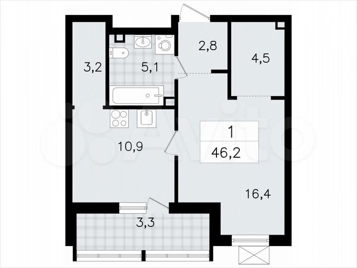 1-к. квартира, 46,2 м², 2/7 эт.
