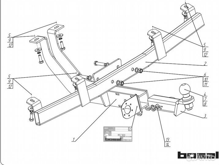 Фаркоп на Ниву Шевроле под квадрат, Bosal