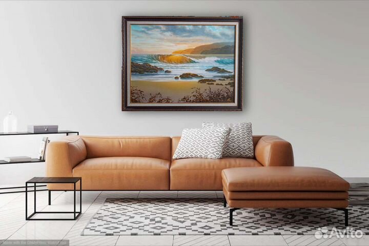 Картина масло холст 92*72 море закат волна